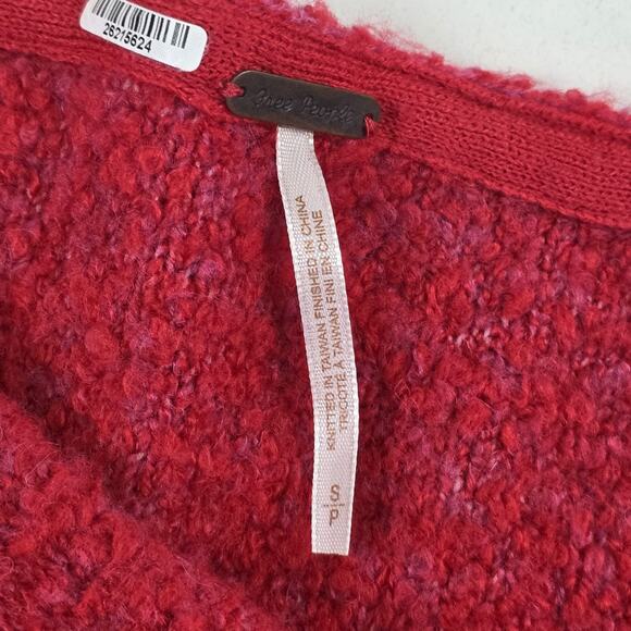 Free People Sweater Womens Small Red Boucle Knit Boat Neck Oversized Pullover - Picture 8 of 16